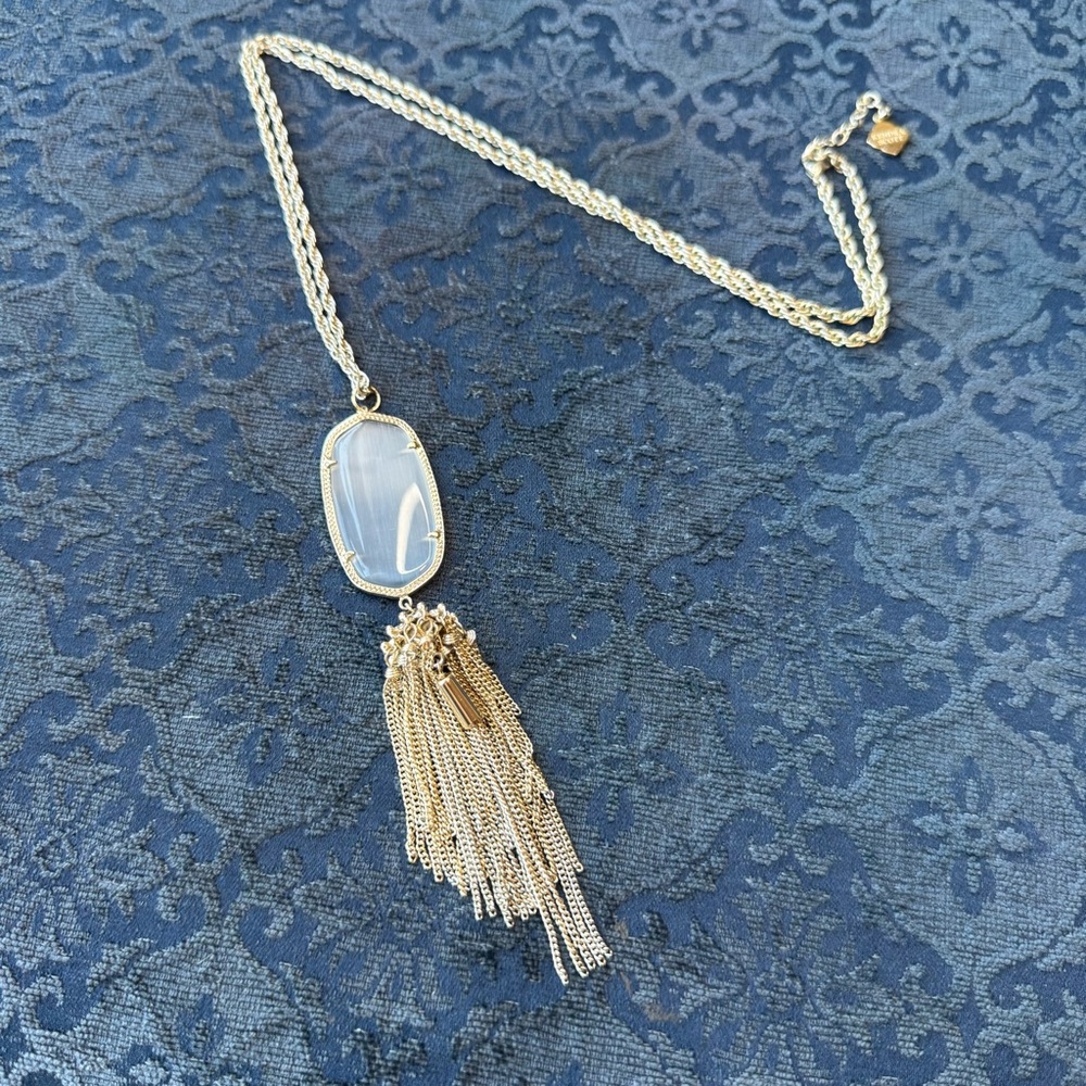 Kendra Scott Rayne gold tone tassel necklace with cat eye  Stone